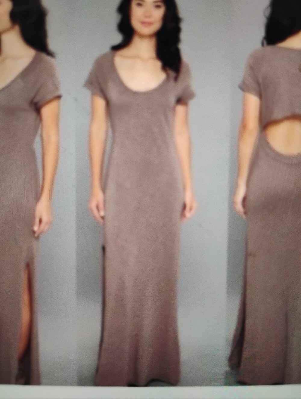 FP Odessa Taupe Scoop Cut Out back Neck Maxi Dress